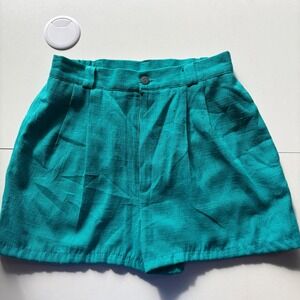 Vintage Teal High Waisted Pleated Shorts Women's Size 6‎ Casual Summer Beach